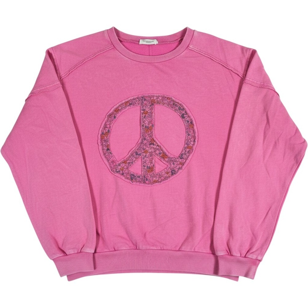 Easel Peace Sign Sweatshirt Women Small Boho Floral Patchwork Acid Wash Pink